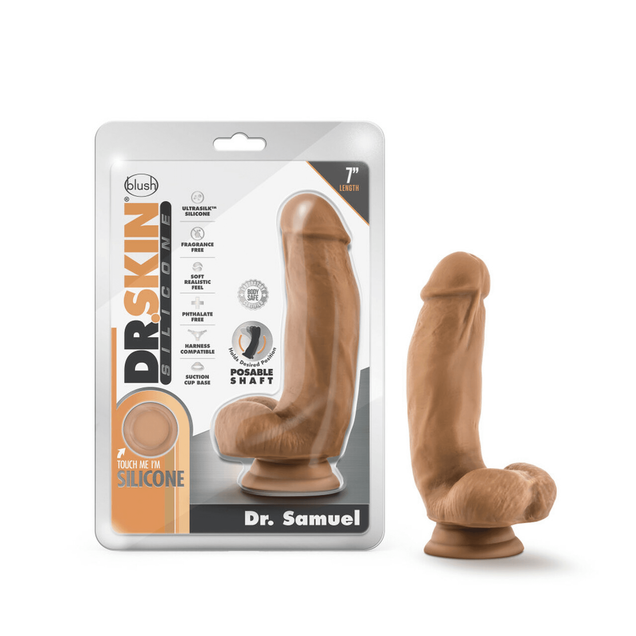 DR SKIN SILICONE DR SAMUEL 7 DILDO W SUCTION CUP MOCHA "
