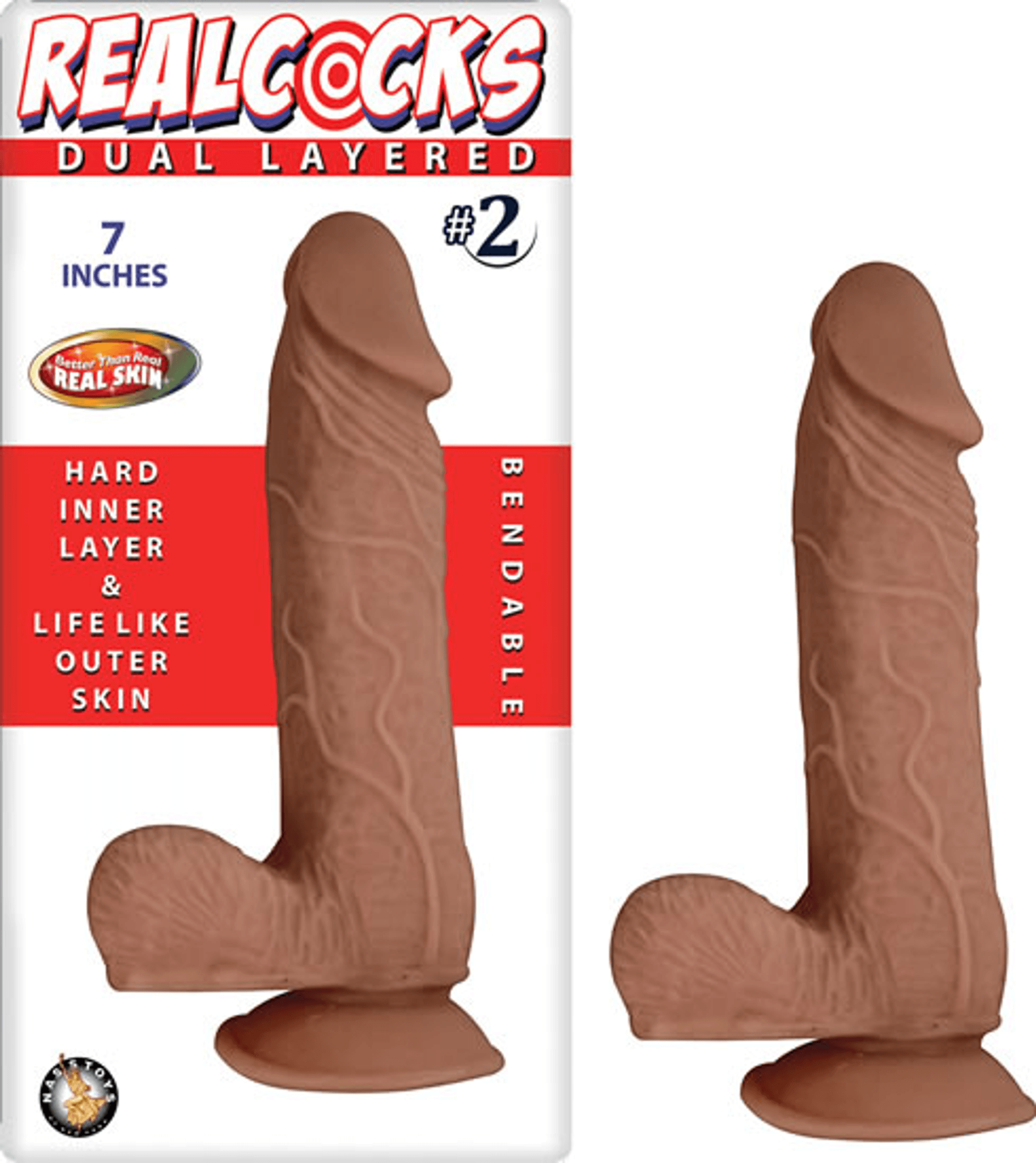 REAL COCKS DUAL LAYERED #2 BROWN 7 "