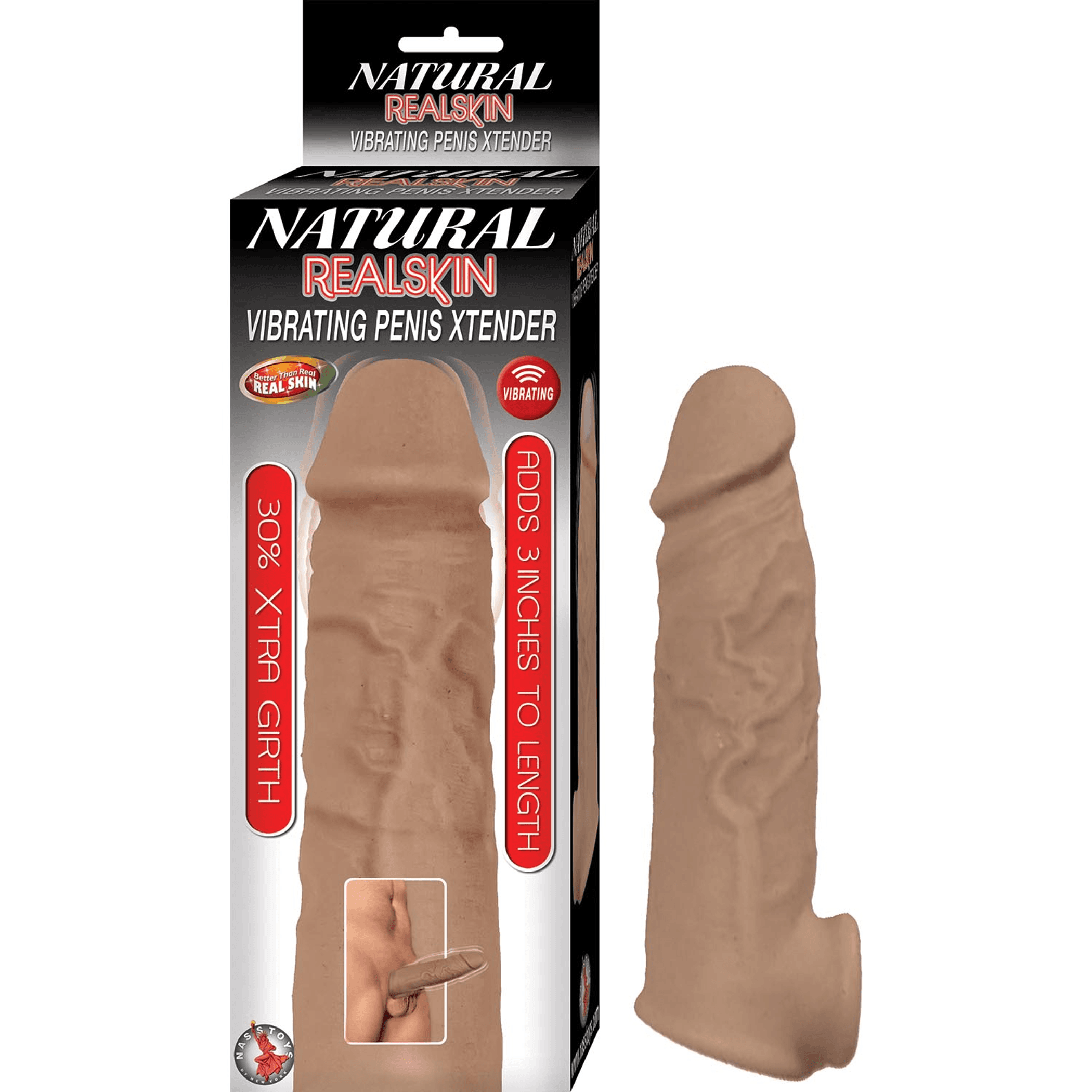 NATURAL REALSKIN VIBRATING PENIS XTENDER-BROWN