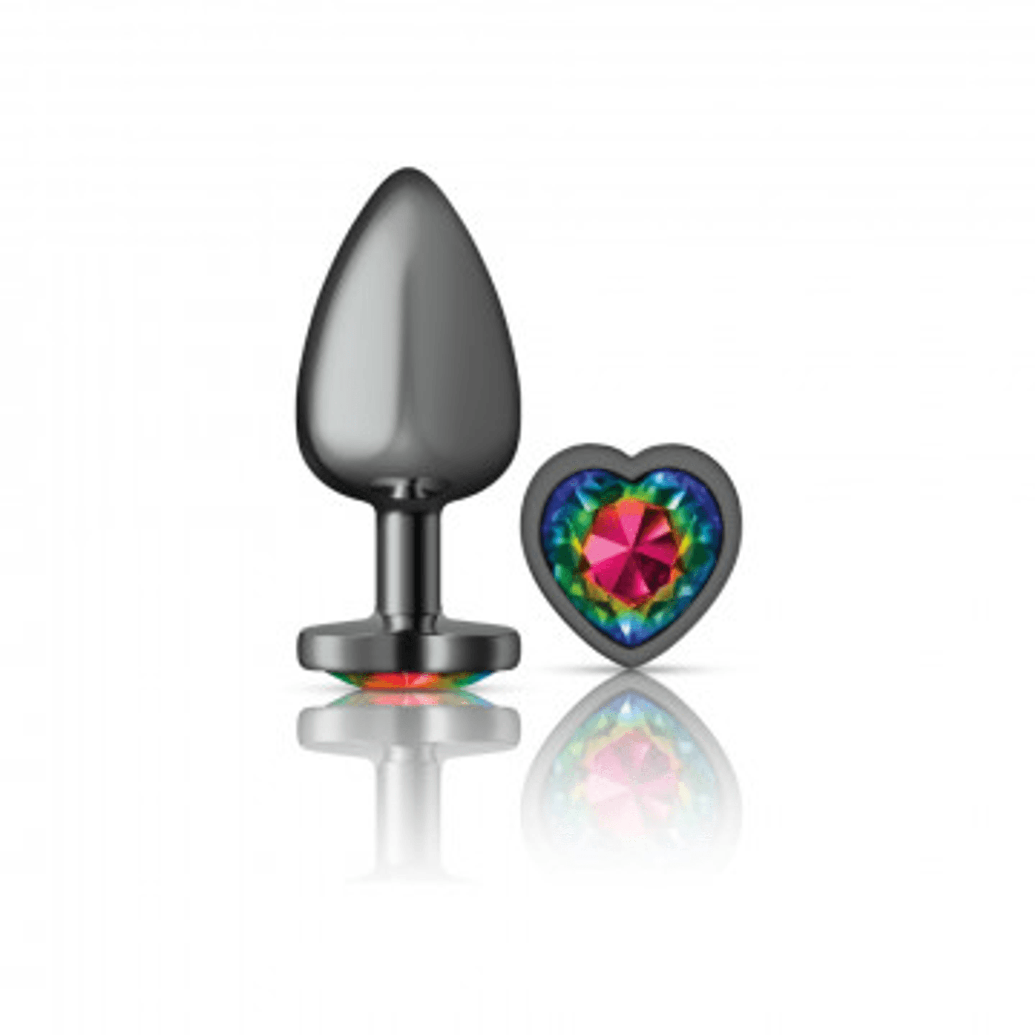 CHEEKY CHARMS HEART RAINBOW LARGE GUNMETAL BUTT PLUG