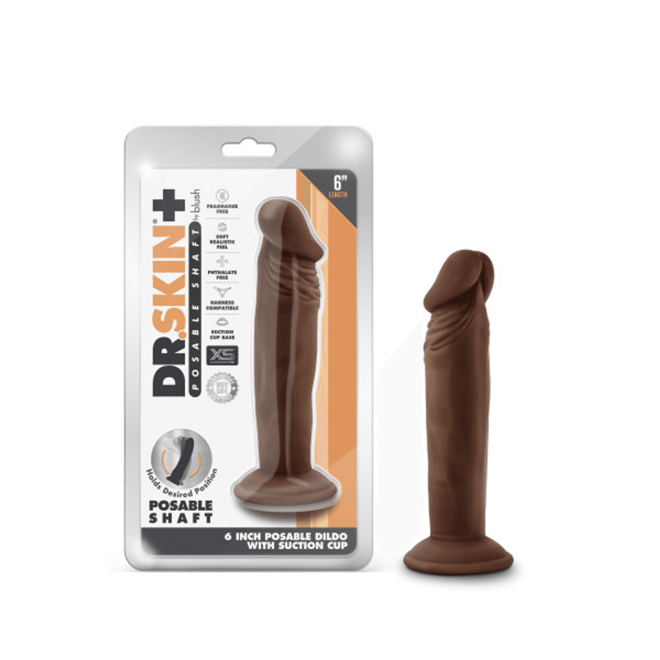 DR SKIN PLUS 6IN POSEABLE DILDO CHOCOLATE