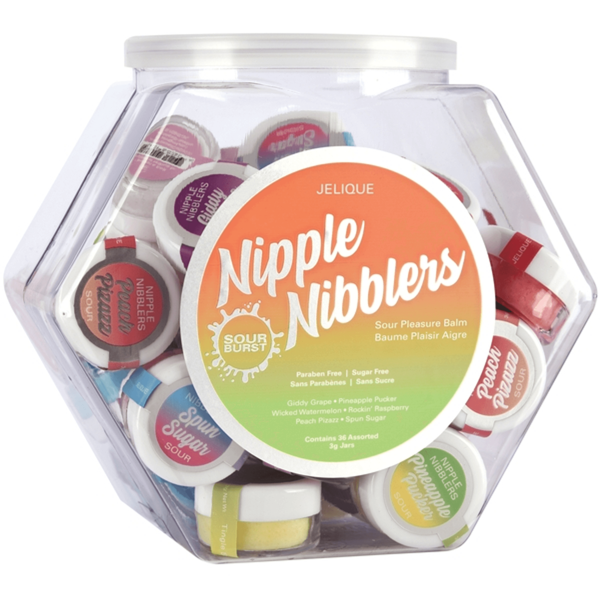 NIPPLE NIBBLERS SOUR PLEASURE BALM ASST FISHBOWL 36 PCS