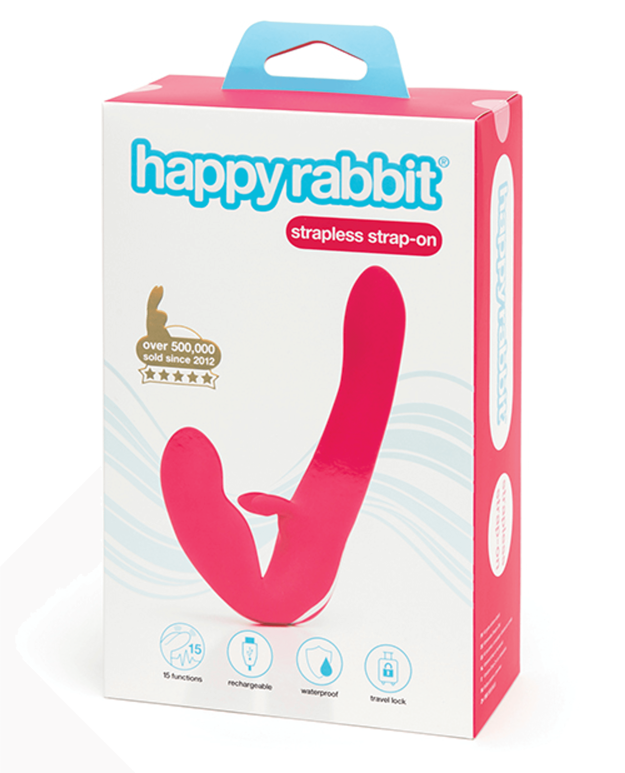 HAPPY RABBIT RECHARGEABLE PINK VIBRATING STRAPLESS STRAP ON