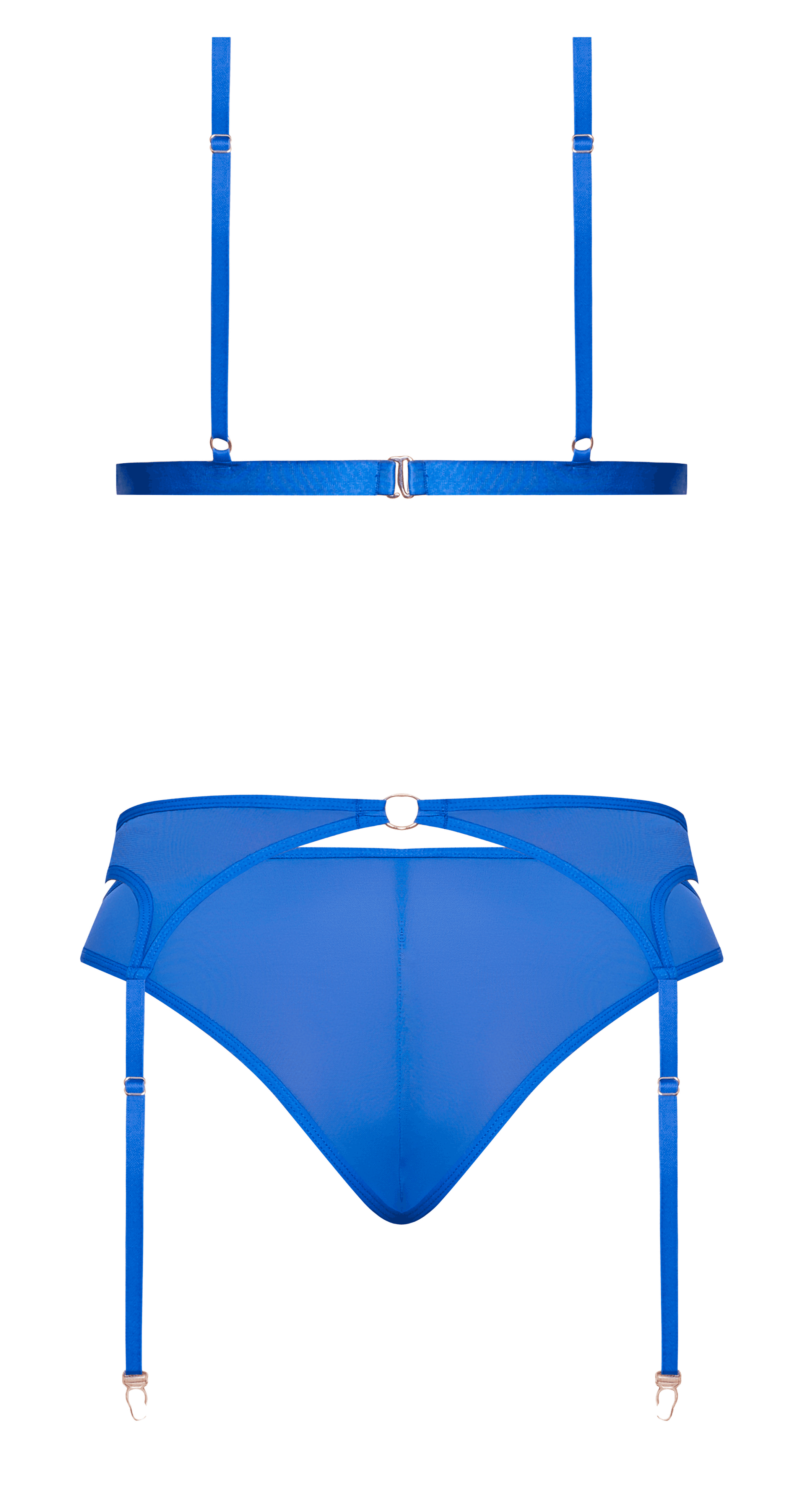 SASSY BRA GARTER & ROUCHED PANTY COBALT L/XL