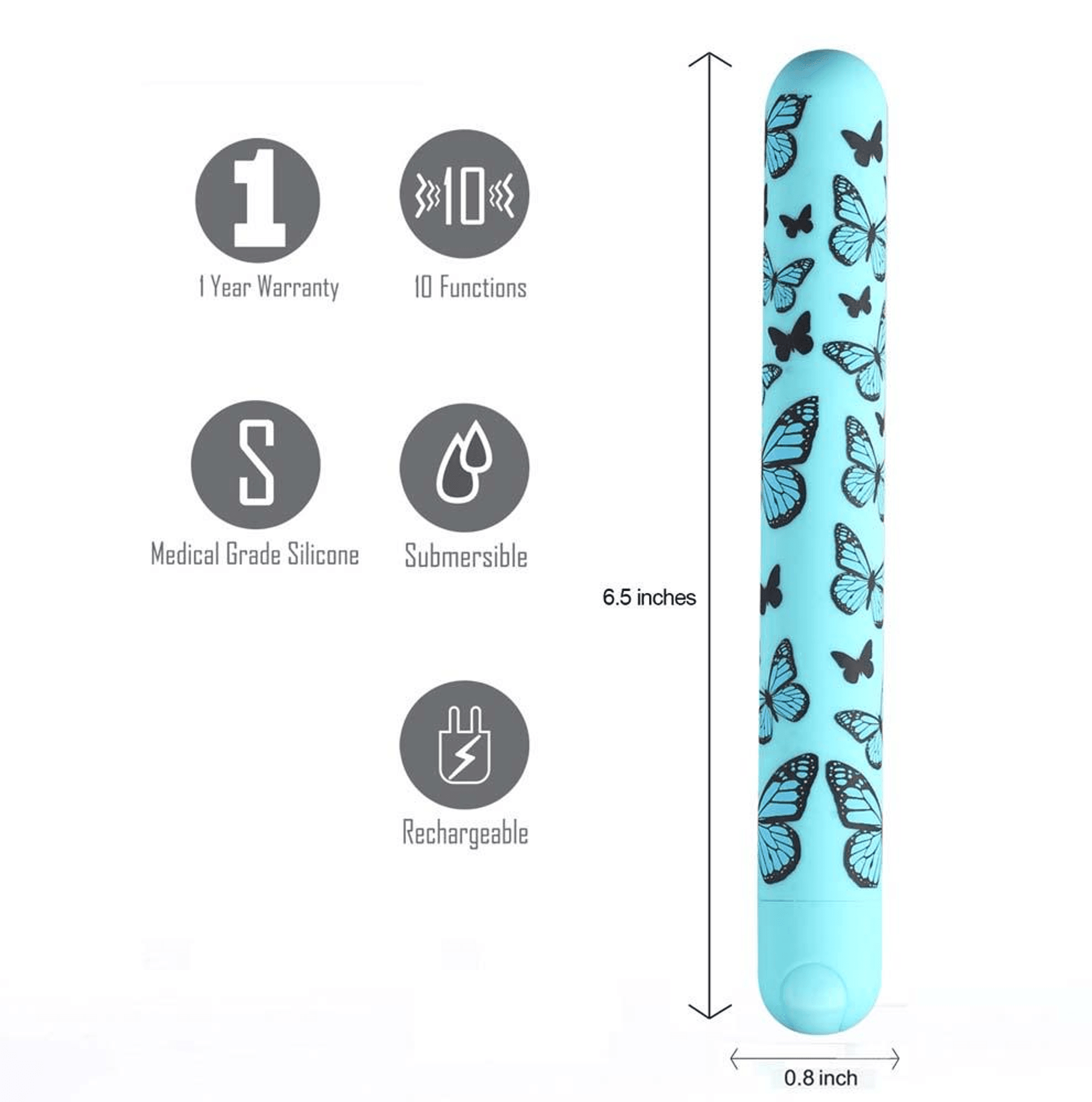 MONARCH BUTTERFLY PATTERN LONG RECHARGEABLE BULLET