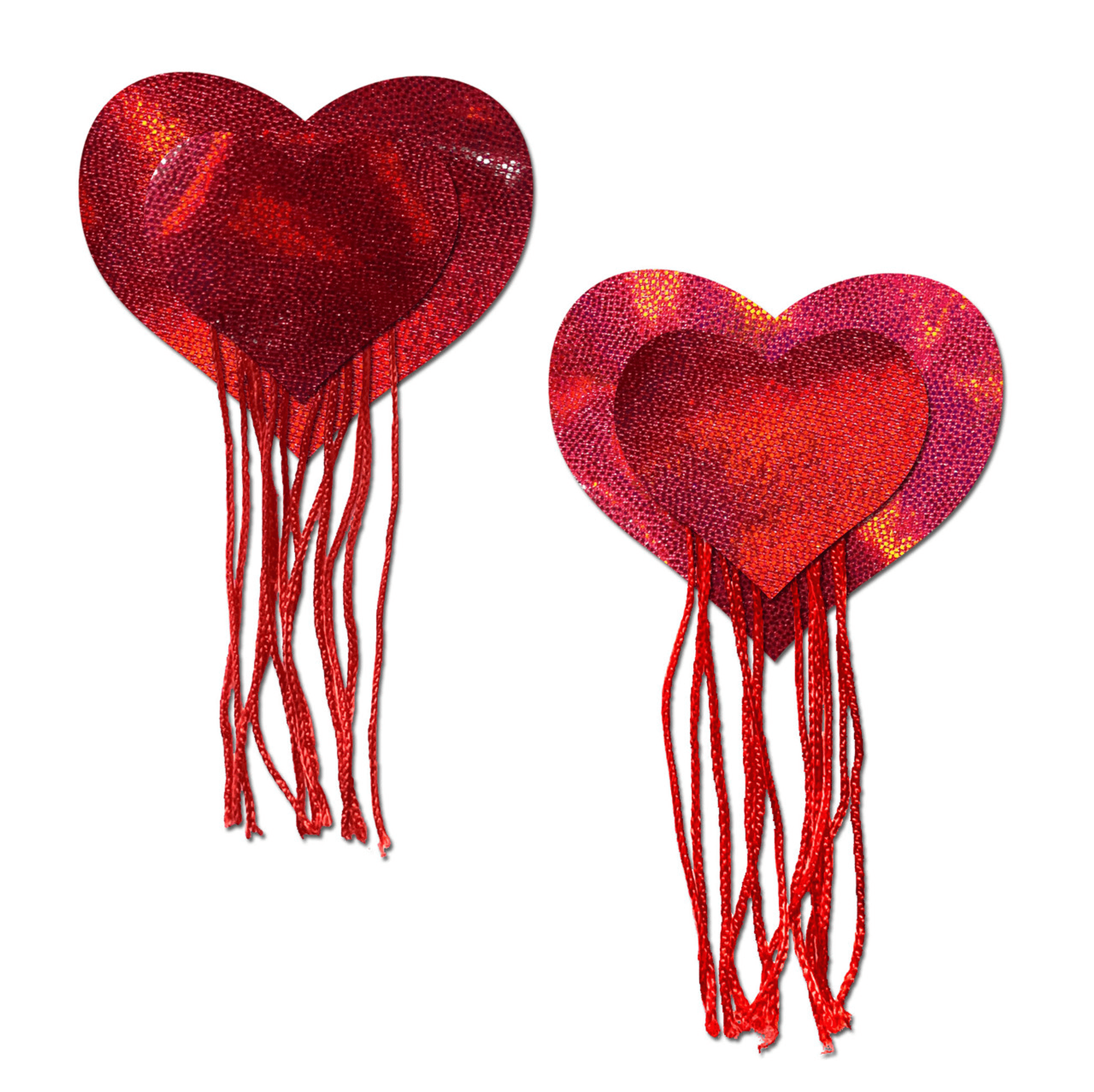 PASTEASE RED HOLOGRAPHIC HEART W/ TASSEL FRINGE