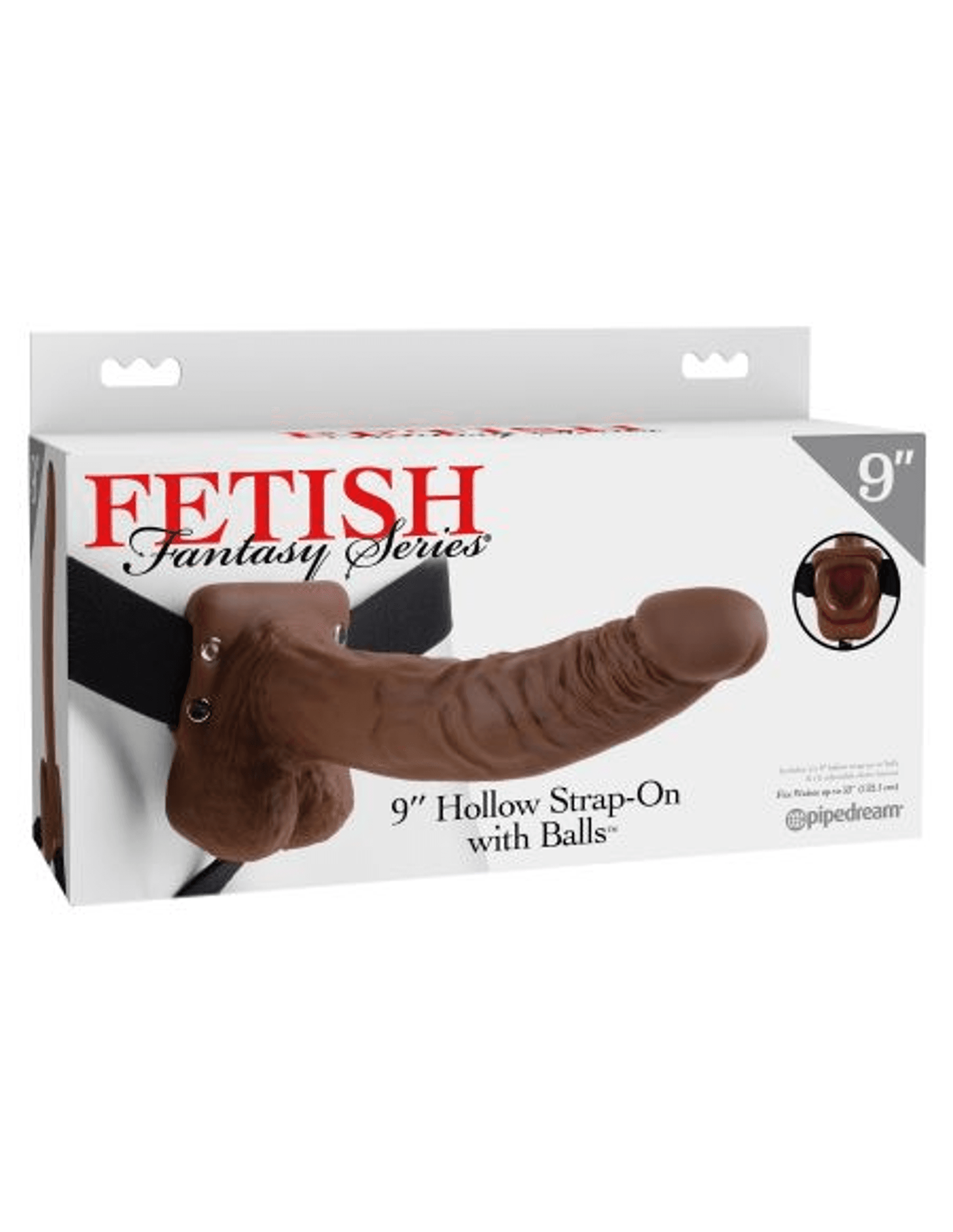 FETISH FANTASY 9 HOLLOW STRAP ON W/BALLS BROWN "
