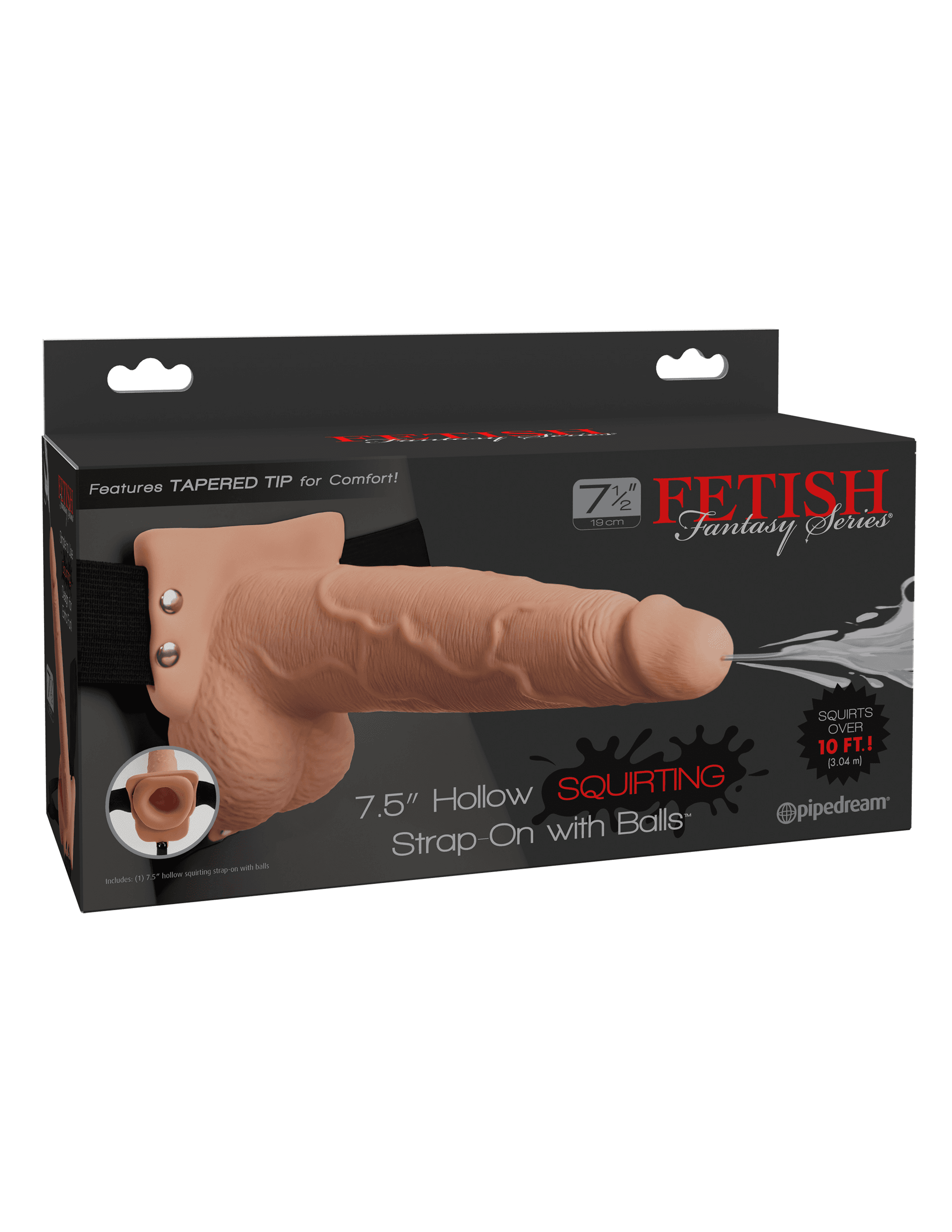 FETISH FANTASY 7.5 IN HOLLOW SQUIRTING STRAP-ON W/ BALLS FLESH