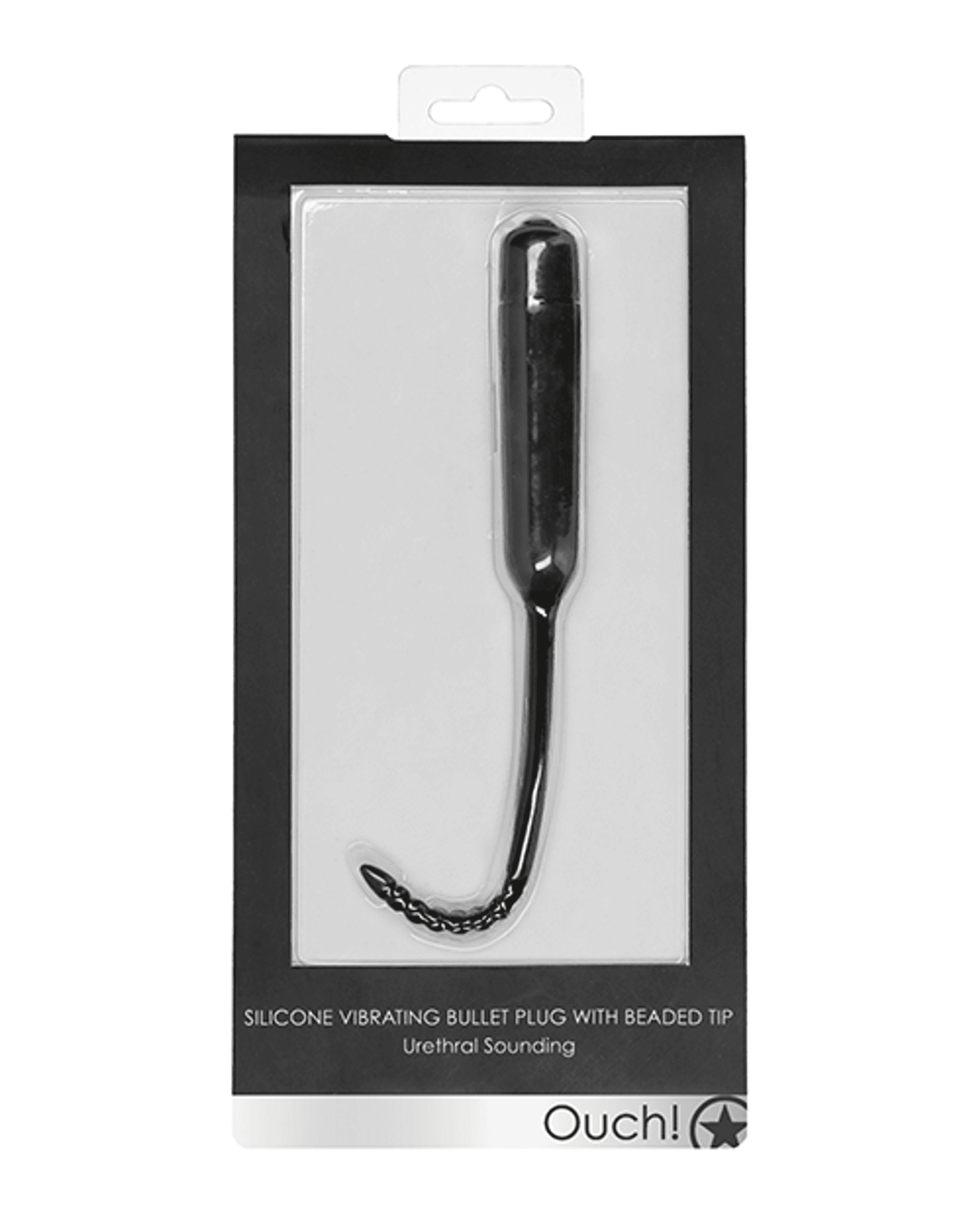 SILICONE VIBRATING BULLET PLUG W/ BEADED TIP URETHRAL SOUNDING BLACK