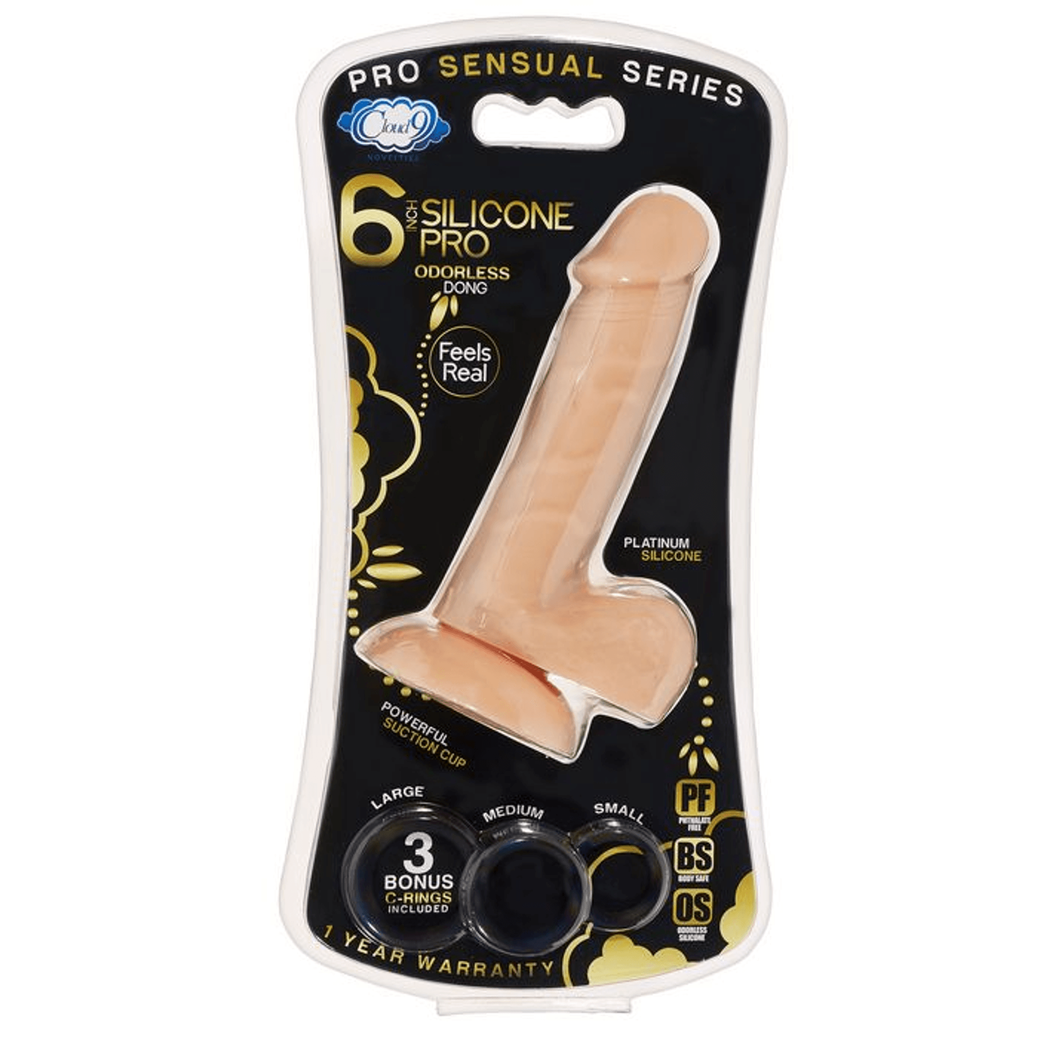 PRO SENSUAL PREMIUM SILICONE DONG W/ 3 C RINGS LIGHT 6 "