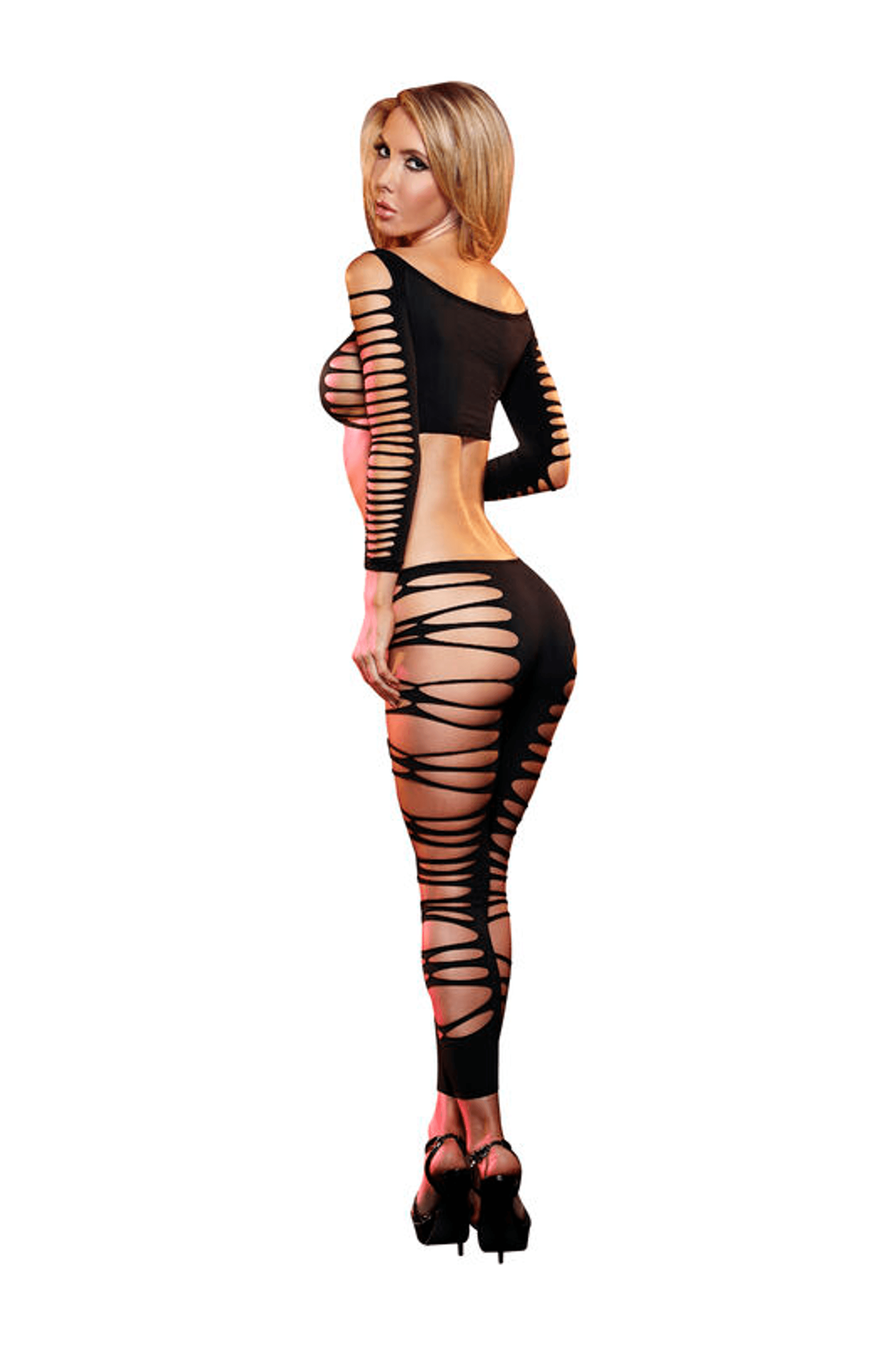 LAPDANCE FIRE FLAME CROP TOP & PANT BLACK O/S