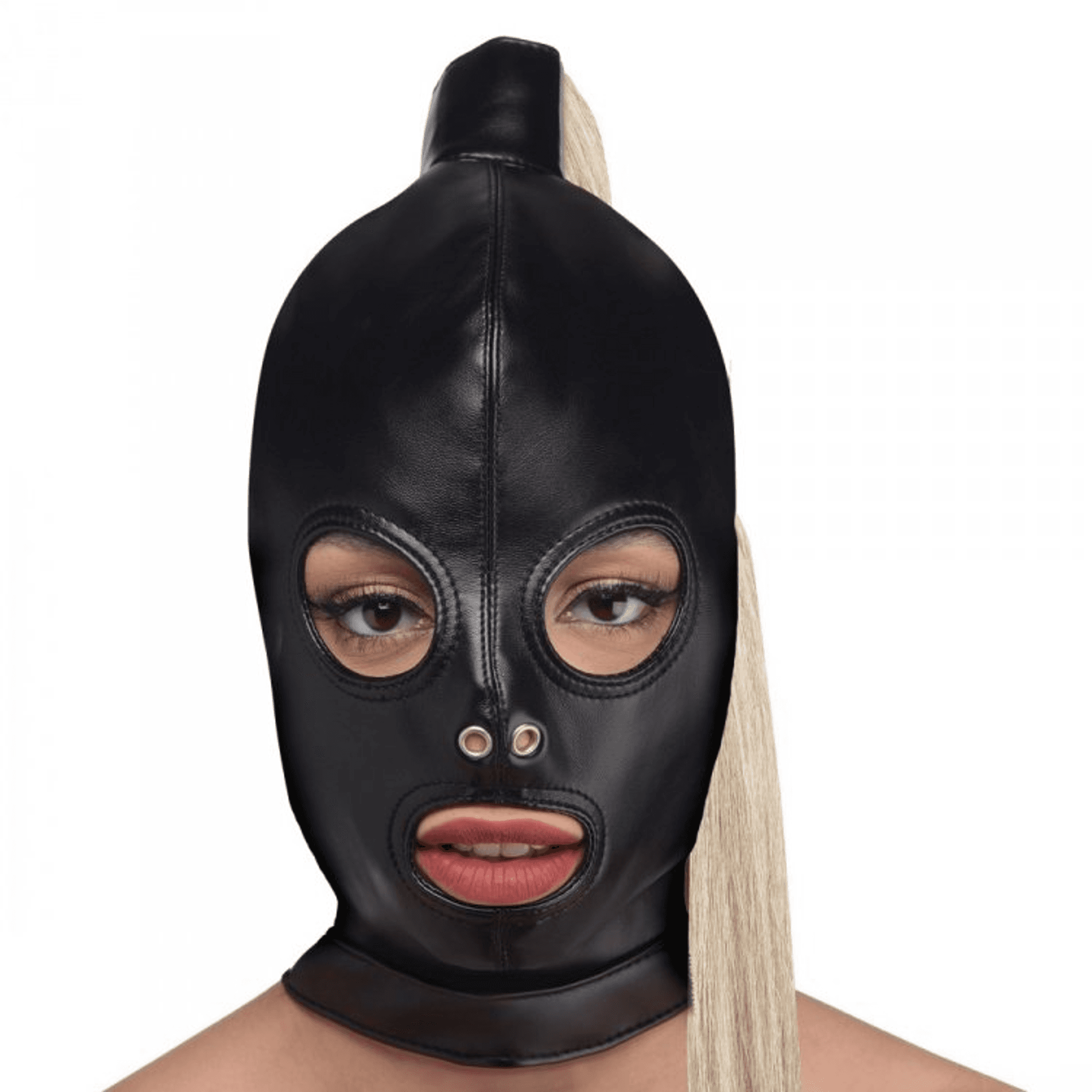 STRICT BLONDE PONYTAIL BONDAGE HOOD